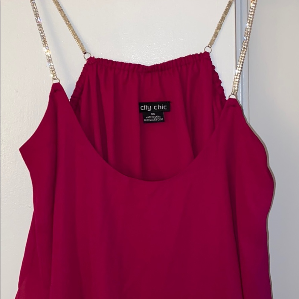 City Chic Pink Tank Top with Bling Straps